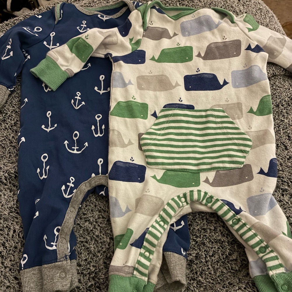Carter's Blue and Green Whale and Anchor Footies